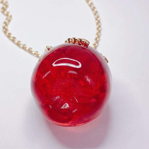 Vintage Avon Lucite Red Candy Apple Clear Rhinestone Pendant Necklace 32" Long - Picture 5 of 11